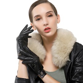 Nappaglo Women Italian Leather Gloves - Winter Driving Ladies Lambskin Warm Fleece Lining