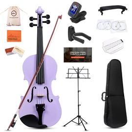 ADM Acoustic Violin for Kids Beginners,1/2 Size Acoustic Violin Fiddle for Teens Students Violin Starter Kit with Hard Case, Rosin, Shoulder Rest, Bow, Violin Music Stand and Strings,Purple
