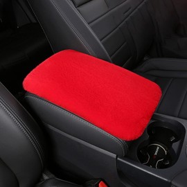 STEVE YIWU Fluffy Furry Car Armrest Cover, Short Plush Auto Center Console Cover Fashion Car Consoles Seat Box Protector Car Armrest Seat Box Cover Universal Auto Accessories for Women & Men (Red)