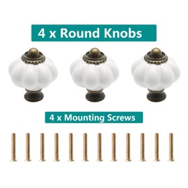 Seimneire 4pcs White Pumpkin Knobs, Vintage Ceramic Cabinet Knobs, Dresser Knobs Drawer Knobs Door Knobs Drawer Pulls Dresser Handles with Mounting Screws