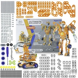 MALUVRIAN Erector Set for Boys & Girls Metal Model Kits for Adults Teens and Advanced Kids Stem Toys Build A Robot or an Excavator Educational Toys Engineering Toys Building Kit | 389 pcs