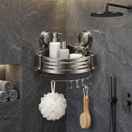 Wall Mounted Shower Caddy for Bathroom Organization – Stainless Steel Suction Shelf for Toiletries and Towels