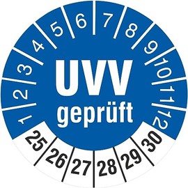 100 Test Badges UVV Tested Test 30 mm Test Labels 2025-2030