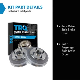 TRQ Rear Brake Drum Set Driver & Passenger Side Compatible with 2000-2008 Ford Focus