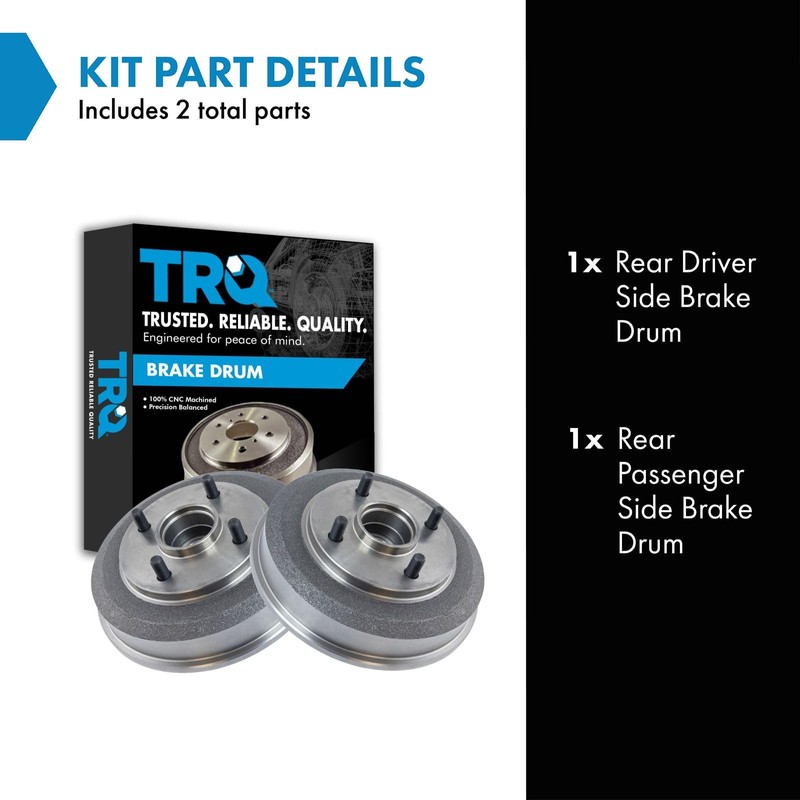 TRQ Rear Brake Drum Set Driver & Passenger Side Compatible