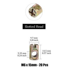 Hilitchi 20-Pcs M6 Pozidriv Slotted Barrel Nuts Cross Dowels Slotted Nuts for Furniture Beds Crib Chairs - M6 x 15mm