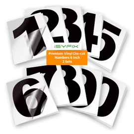 iSYFIX Black Vinyl Numbers Stickers – 6 Inch Self Adhesive (2 Sets)- Premium Decal Die Cut and Pre-Spaced for Mailbox, Signs, Window, Door, Cars, Trucks, Homes, Address Numbers, Indoor or Outdoor
