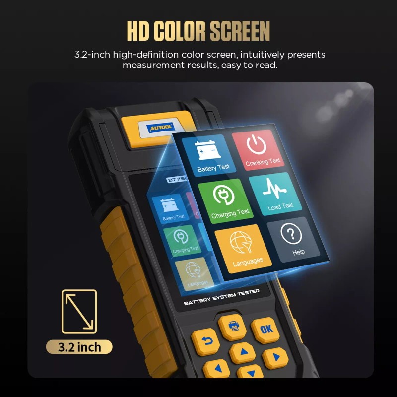 AUTOOL BT760 Battery Tester 8-32V Load/Charging/