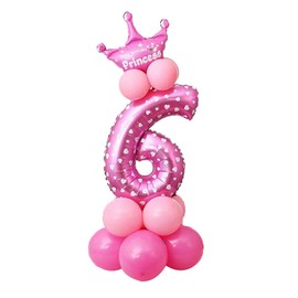 POFET Princess Prince Crown All Numbers and Letters Foil Balloons Upright Column Set Birthday Party Decoration Pink 6
