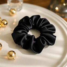 5 Pcs, Black Silk Hair Scrunchies, Mulberry Silk Hair Ties for Frizz & Breakage Prevention, 100% Mulberry, No Damage, Elastic Ponytail Holders, Funny Gift for Girlfriend Her Mon Grandma