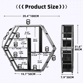 kepptory 39 inch Large Gaming Floating Shelves for Wall, 5 Tier LED Wall Mounted Shelves with Adjustable Glass Shelf, Pipe Shelves Hanging Display Rack with 8 Hooks, Easy Assembly (Black)