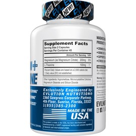 Evlution Evlution Nutrition Magnesium + L-Theanine - Natural Relaxation & Focus Support - 200mg Magnesium + 100mg L-Theanine - Vegan & Non-GMO - Dietary Supplement - 45 Servings - 90 Veggie Capsules
