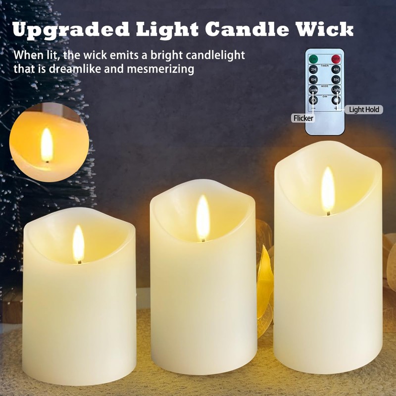 LEDHOLYT Rechargeable Flameless Candle, Flashing LED Pillar Real Wax Candle