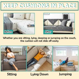 TEUVO 15cm(6") X 2m Couch Cushion Non Slip Pads to Keep Cushions from Sliding, 6 Inch Premium Hook and Loop Tape with Adhesive for Sofa Mattress Smooth Surfaces