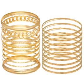 DKDDSSS Pack of 19 Bangle Gold, Bracelet Women's Gold, Punk Bangle Set, Boho Multi Bracelet Set, Indian Jewellery, for Women and Girls, Metal