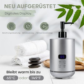 Massage Oil Warmer, 250 ml Plastic Bottle (2x), Fast Heating Technology (20 Minutes Heating), Massage Oil and Essential Oils, Temperature (30-65 Degrees), Massage Wellness, Stylish Warmer (Silver)