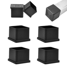 EASYEAH 2" (50mm) Square Chair Leg Floor Protectors, Black Rubber Chair Leg Caps, Non-Slip Patio Furniture Feet Cap, PVC Chair Feet Covers for Hardwood Floors, Tables & Patio Furniture, 4pcs