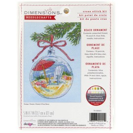 Dimensions Beach Ornament Christmas Counted Cross Stitch Kit, 5" x 7", 14 Cnt. Light Blue Aida 5 Piece