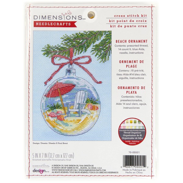 Dimensions Beach Ornament Christmas Counted Cross Stitch Kit, 5" x