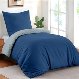 Dreamzie - Bed Linen Set 135 x 200 cm with 1 Pillowcase 80 x 80 cm Dark Blue/Blue Grey - 1 Duvet Cover 135 x 200 cm Made of 100% Microfibre - Certified No Chemicals (Oeko Tex)