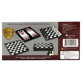 Novelty, Set de Juegos 3 en 1, Juego de Mesa, Máxima Calidad, Juegos Clásicos y Tradicionales, Backgammon, Damas y Ajedrez
