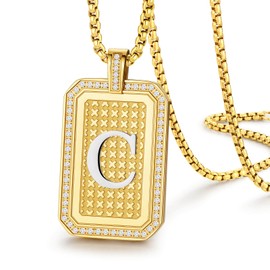 Holizaly - Collar con colgante de letra A a la Z para hombres y mujeres, chapado en oro con letra mayúscula, cadena cuadrada de diamantes de 18 quilates, regalo de Navidad para marido, Acero