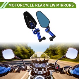HOPESPANNER Universal Motorcycle Rear View Mirrors Adjustable Side Rearview Mirror Aluminum Alloy 1 Set Blue M8/M10 Prismatic Shape