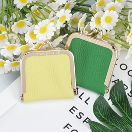 ROYAL BAGGER Genuine Cow Leather Mini Jewelry Box, Ring & Necklace Storage, Slim Coin Purse with Kiss Lock for Women 3120 (Lake Green)