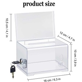 Acrylic Donation Box, Transparent Ballot Box with Key Lock, Lockable Donation Box, with Sticker, for Sweepstakes, Business Cards, Votes.