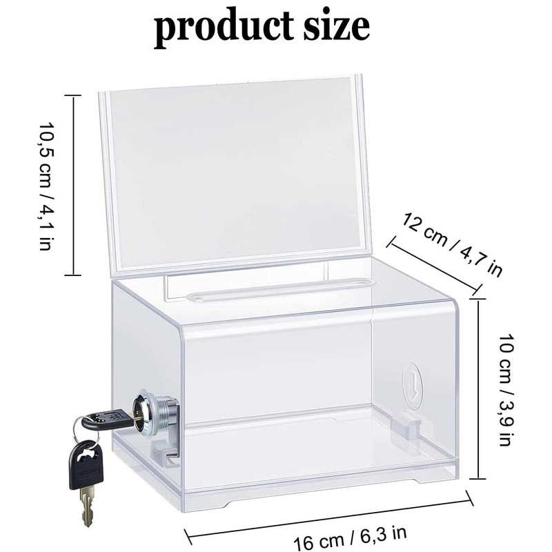 Acrylic Donation Box, Transparent Ballot Box with Key Lock, Lockable