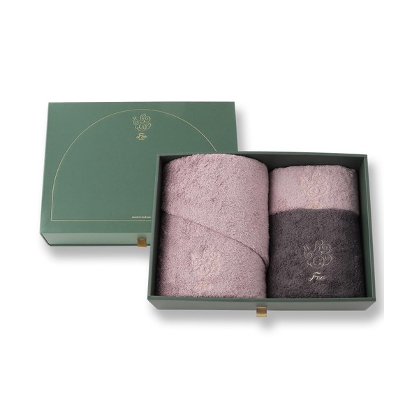 Foo Tokyo Bath Towel (Pink) & Face Towel (Charcoal Gray) & Hand Towel (Pink), Gift Set, Organic Cotton, Plain, Luxury, Boxed, Wedding, Baby Shower, Discharge Gift, Towel Gift, Stylish