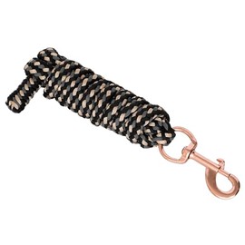Start Führstrick Pferd 2 m aus Nylon – Anbindestrick für Pferde mit Panikhaken oder Karabiner – robuster Strick für Training, Führen & Bodenarbeit (Schwarz/Grau/Gold, Karabinerhaken)