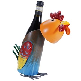 Mloarts Curious Rooster Chicken Wine Bottle Holder, Decorative Wine Holder for Kitchen Counter Top, Unique Bottle Organizer, Perfect Wine Gifts for Women&Man, Freestanding Counter Decor