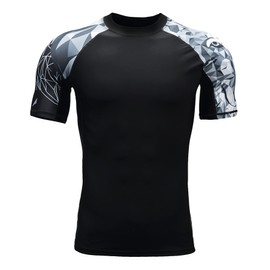 HUGE SPORTS Men's Short-Sleeved Splice Skins Rash Guard Shirt Swimming Shirt Rash Vest for Swimming Surfing, Wolf