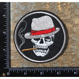 Unbranded SKULL Smoking Blunt Fedora Hat Skeleton Face Cigar Embroidered Iron-On Patch