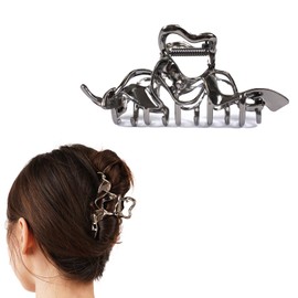 MinoCino Large Hair Claw, Black Metal Hair Claw Clamp for Women, Irregular Liquid Metal Design, Strong Hold for Thick Hair, Elegant and Everyday Hair Clip for Office, Home, Party