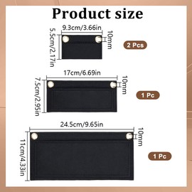 DELORIGIN Pack of 4 Purse Organiser Insert with Eyelet Pocket Envelope Pockets Insert 3 Sizes Crossbody Conversion Liner Felt Purse Organiser Bag for Women Black