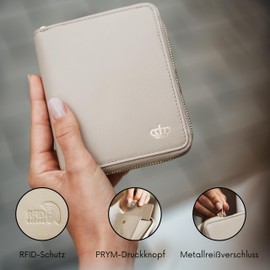 Baur Women's Wallet, Genuine Leather Wallet with RFID Protection, Small Wallet with Card Slots and Coin Compartment, Soft Full Leather, Wallet with All-Round Zip, cream, 12,5 x 10,5 x 2,2 cm, Classic