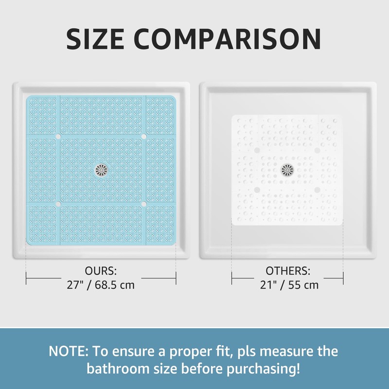 Yolife Square Shower Mat, 27" x 27" Shower Mat with