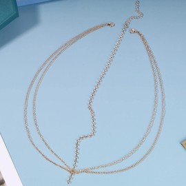 Inilbran Boho Layered Head Chain Rhinestone Head Chain Headdress Vintage Headwear Headband Shiny Hair Chain Hair Accessories for Women and Girls