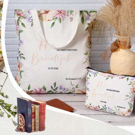 Aliceset 12 Pcs Christian Gift for Women Including 6 Pcs Bible Verse Tote Bags 6 Pcs Inspirational Makeup Bags with Zipper Religious Motivational Gifts for Coworkers Women Birthday Christmas Church