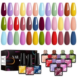 MTSSII 18 PCS Gel Nail Polish Set Gel Polish Kit Gel Polish Set All Seasons Red Violet Yellow Soak Off UV/LED Polish Gel Nail Art Design Gifts for Women Girls