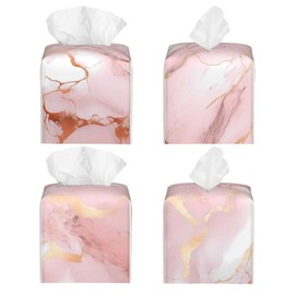 DXTKWL Tissue Box Cover Pink Rose Gold Marble Print Square PU Leather Tissue Box Holder for Car Bathroom Bedroom Desk Tabletop Decor