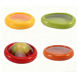 4PCS Silicone Food Storage Containers With Lids- Anti-Oxidation Avocado Saver & Onion/Lemon/Garlic,Tomato Keeper, Reusable Fresh Pods for Fridge Freezer, Fruit Vegetable Storage BoxesDishwasher Safe