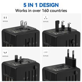 Unidapt International Travel Adapter, Universal Power Adapter Worldwide with 3 USB-A, 1 Type-C - Perfect for Travel to Europe US, EU, UK, AU Over 160 Countries (Black)