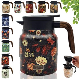 deternuity Doresty Thermos Tea Pot,Vintage Floral Pattern Tea Thermos – Built-In Infuser,Raidley Vintage Floral Pattern Tea Thermos,Stainless steel insulated kettle (C1-1000ml)