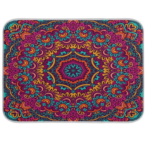 Oarenol Boho Ethnic Dish Drying Mat Bohemian Mandala Paisley Large
