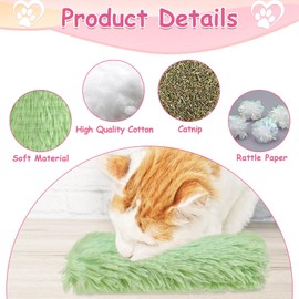 Pinenuts 3 Pcs Cat Catnip Toys, Interactive Cat Teeth Toy with Catmint & Crinkle Pillow Plush for Indoor Cats Kittens Scratch Chewing Teeth Grinding(Green + Pink + White)