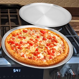 Kevenal Stainless Steel Pizza Pans 13.4 inch, Pizza-Pan for Oven, Steel Pizza Tray, Round Pizza Plate Set of 2 (Extra Thick)