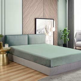 PHF Velvet Fitted Sheet King Size, 1 Pack Luxury Super Soft Cozy Comfy Flannel Bed Sheets with 15'' Deep Pocket, Blue Greyish